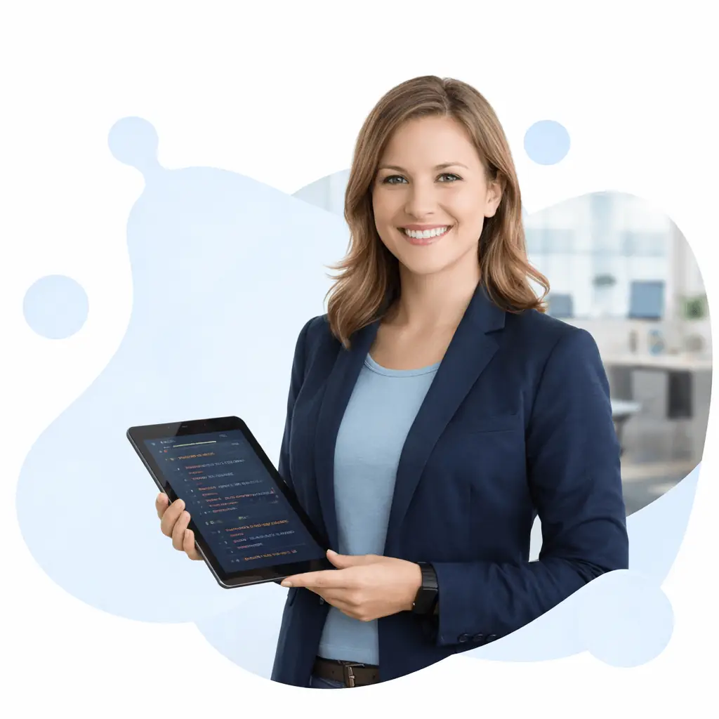 Salesforce PD1 certification professional using tablet in office